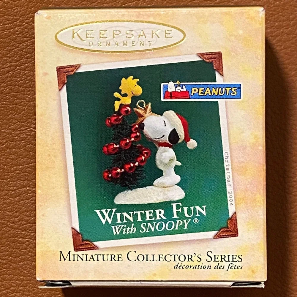 Vintage Hallmark Keepsake Miniature Ornament Winter Fun Snoopy Peanuts Woodstock